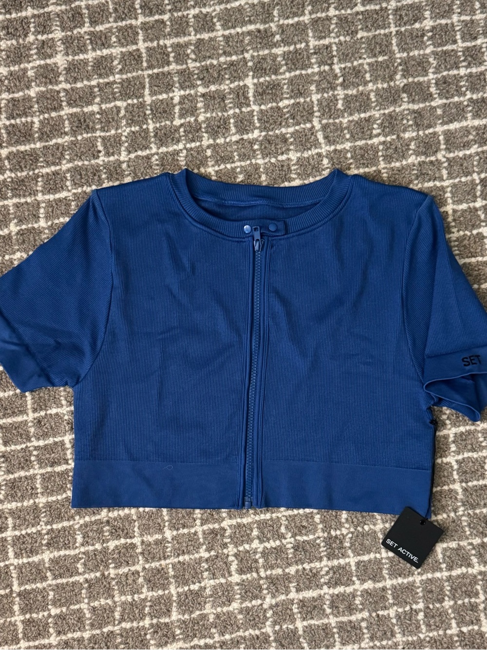 SET Active Royal Blue Zip-Front Crop Top